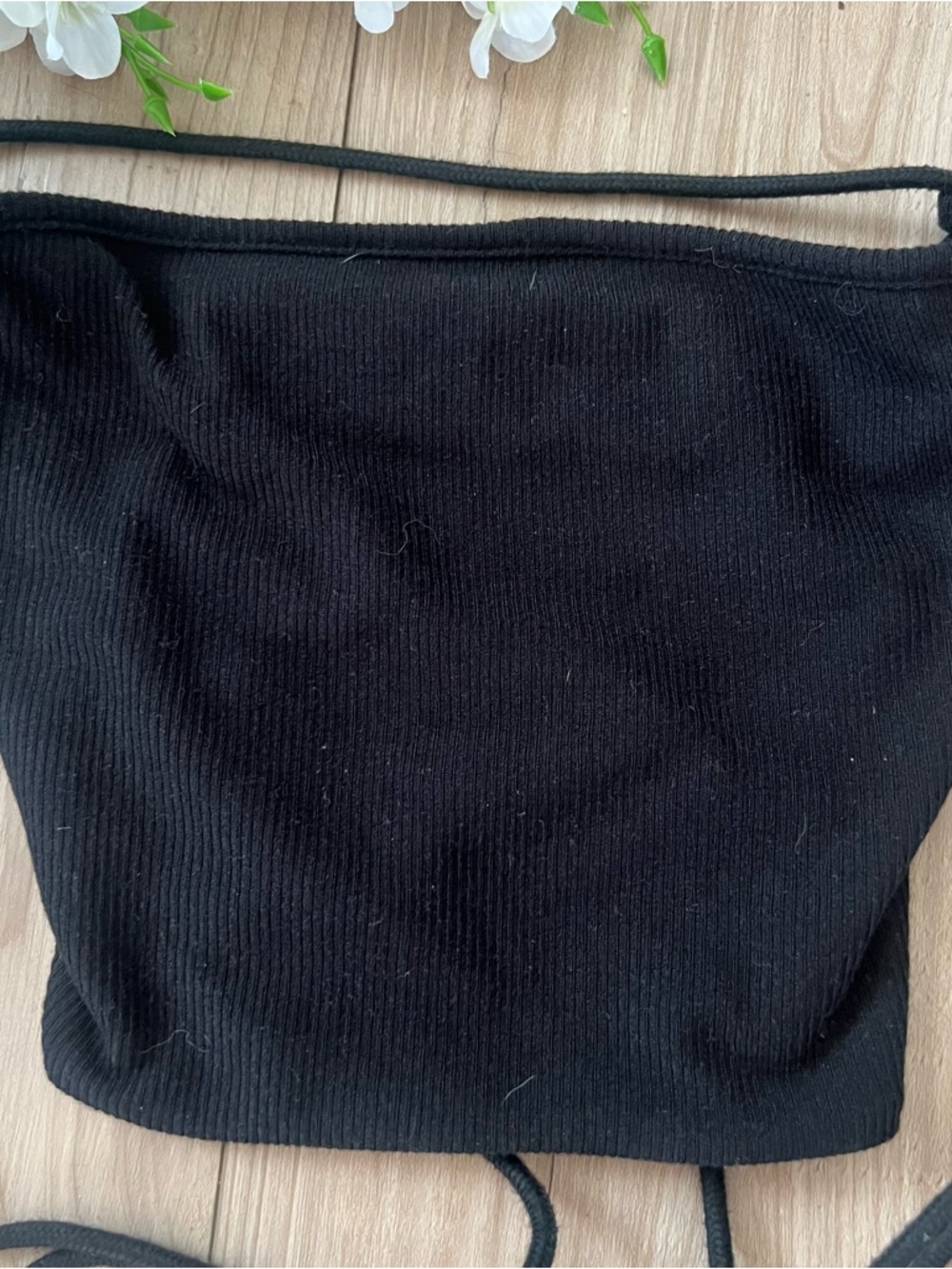Black Off-Shoulder Lace-Up Back Top - Picture 3 of 7